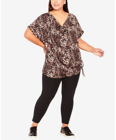 Plus Size Short Sleeve Cowl Side Ruched Top Leopard $34.81 Tops