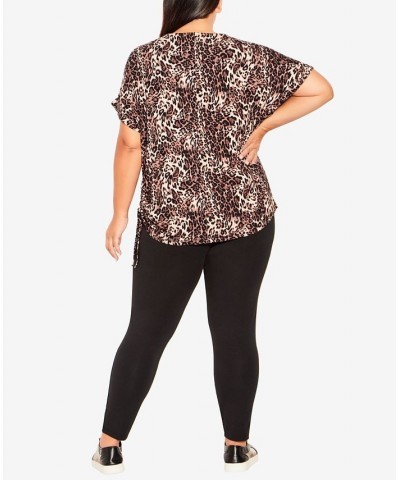 Plus Size Short Sleeve Cowl Side Ruched Top Leopard $34.81 Tops