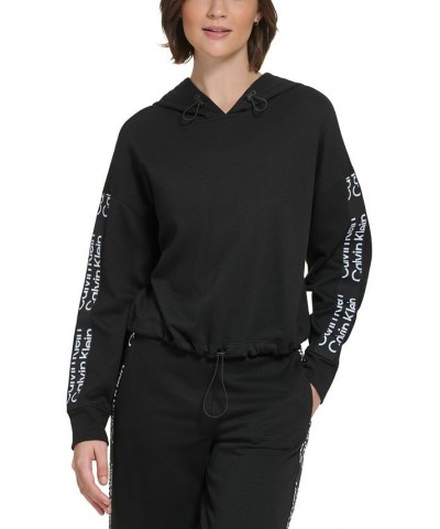 Calvin Klein Women's Performance Logo-Tape Bungee-Hem Top Black $18.29 Tops