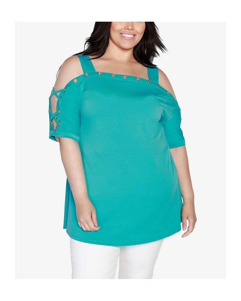 Plus Size Cold Shoulder Top Scuba Turquoise $21.19 Tops