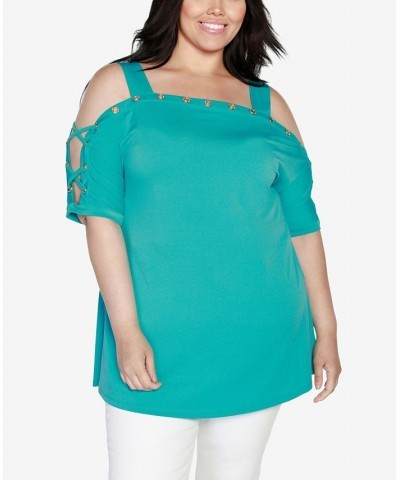 Plus Size Cold Shoulder Top Scuba Turquoise $21.19 Tops