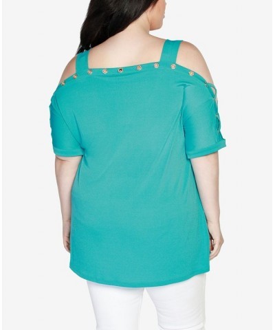 Plus Size Cold Shoulder Top Scuba Turquoise $21.19 Tops