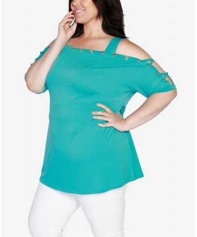 Plus Size Cold Shoulder Top Scuba Turquoise $21.19 Tops