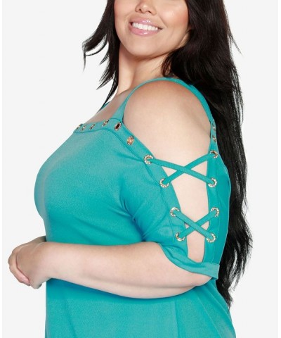 Plus Size Cold Shoulder Top Scuba Turquoise $21.19 Tops