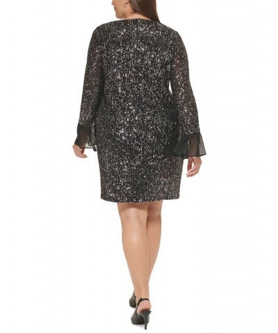 Plus Size Sequined Chiffon-Trim Sheath Dress Black/Silver $46.19 Dresses