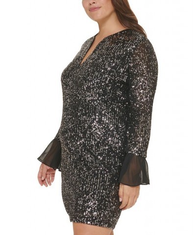 Plus Size Sequined Chiffon-Trim Sheath Dress Black/Silver $46.19 Dresses