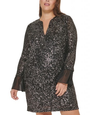 Plus Size Sequined Chiffon-Trim Sheath Dress Black/Silver $46.19 Dresses