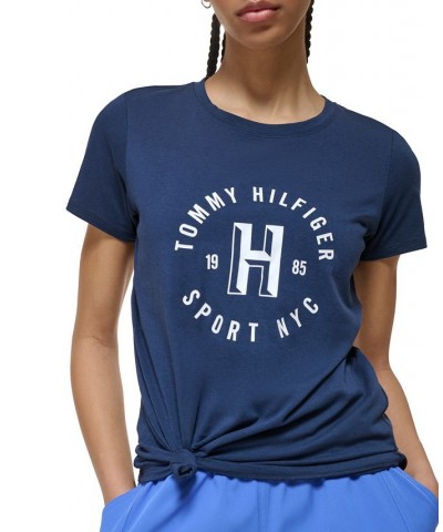 Women's Logo-Print Knotted Tee Blue $22.12 Tops