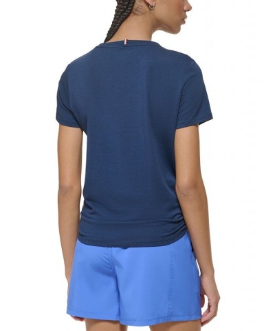 Women's Logo-Print Knotted Tee Blue $22.12 Tops