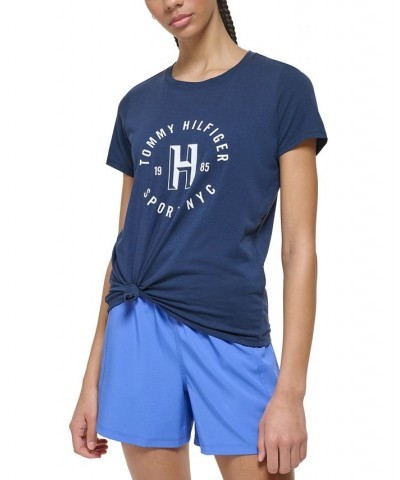 Women's Logo-Print Knotted Tee Blue $22.12 Tops