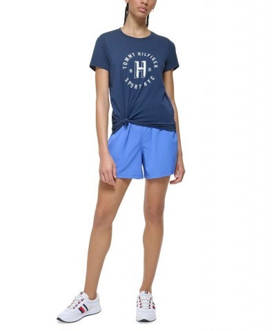 Women's Logo-Print Knotted Tee Blue $22.12 Tops