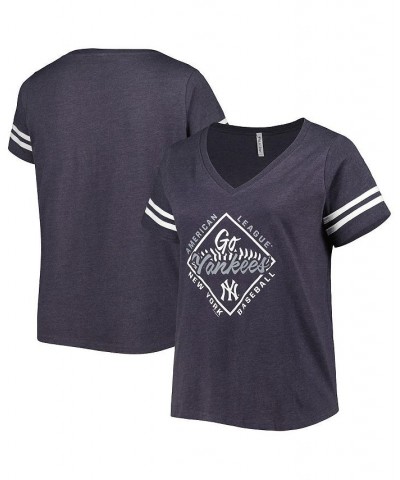 Women's Navy New York Yankees Plus Size V-Neck Jersey T-shirt Navy $25.80 Tops