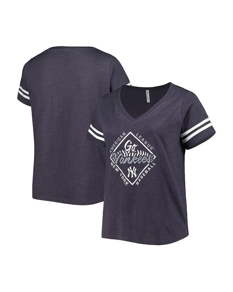 Women's Navy New York Yankees Plus Size V-Neck Jersey T-shirt Navy $25.80 Tops