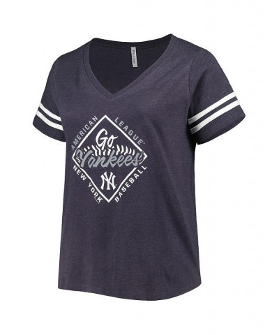 Women's Navy New York Yankees Plus Size V-Neck Jersey T-shirt Navy $25.80 Tops