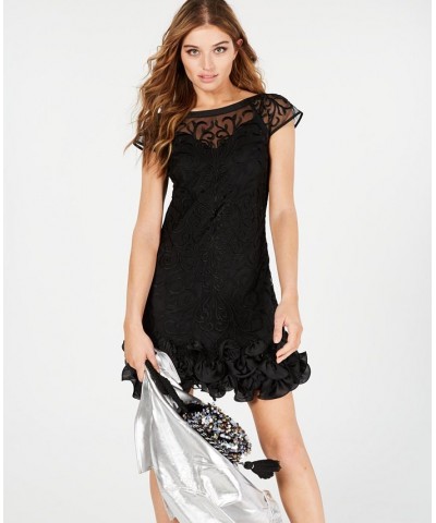 Floral-Lace Ruffled-Hem Sheath Black $91.08 Dresses