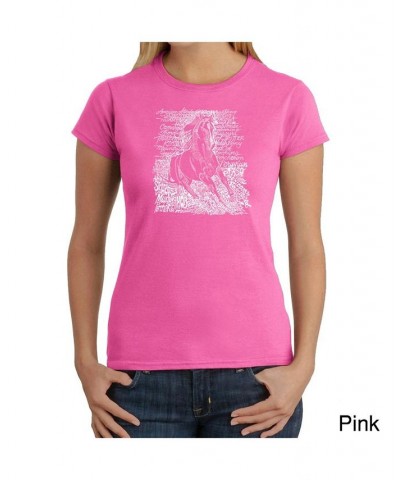 Women's Word Art T-Shirt - Popular Horse Breeds Pink $20.16 Tops