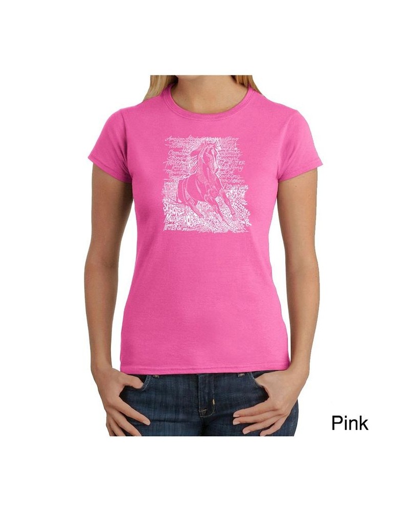 Women's Word Art T-Shirt - Popular Horse Breeds Pink $20.16 Tops