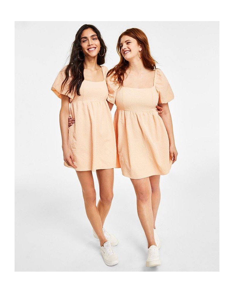 Women's Seersucker Puff-Sleeve Dress Pink $29.44 Dresses