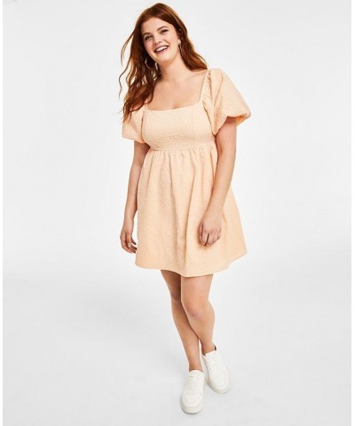 Women's Seersucker Puff-Sleeve Dress Pink $29.44 Dresses