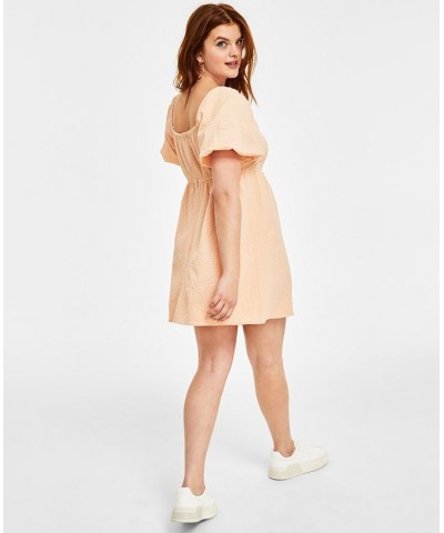 Women's Seersucker Puff-Sleeve Dress Pink $29.44 Dresses