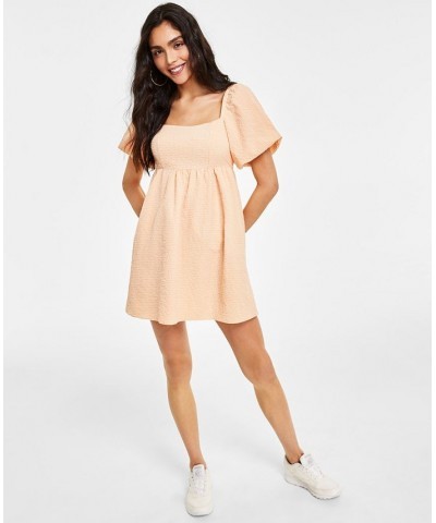 Women's Seersucker Puff-Sleeve Dress Pink $29.44 Dresses