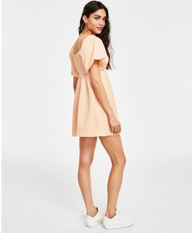 Women's Seersucker Puff-Sleeve Dress Pink $29.44 Dresses