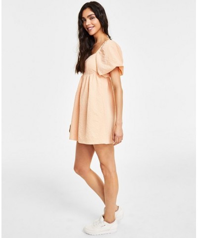 Women's Seersucker Puff-Sleeve Dress Pink $29.44 Dresses