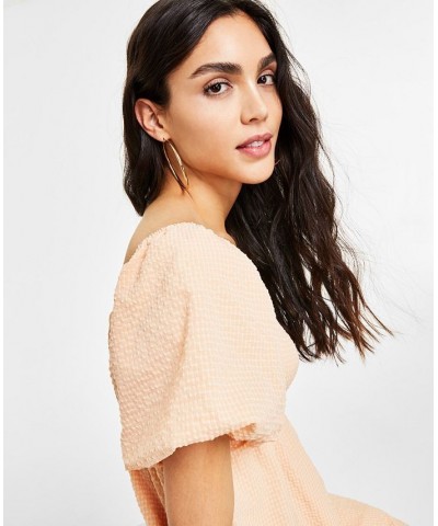 Women's Seersucker Puff-Sleeve Dress Pink $29.44 Dresses