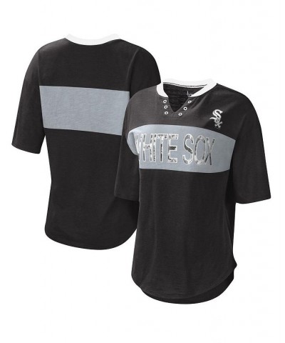 Women's Black and Silver Chicago White Sox Lead Off Notch Neck T-shirt Black, Silver $22.00 Tops
