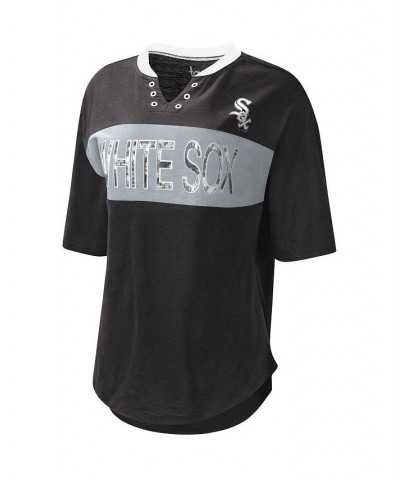 Women's Black and Silver Chicago White Sox Lead Off Notch Neck T-shirt Black, Silver $22.00 Tops