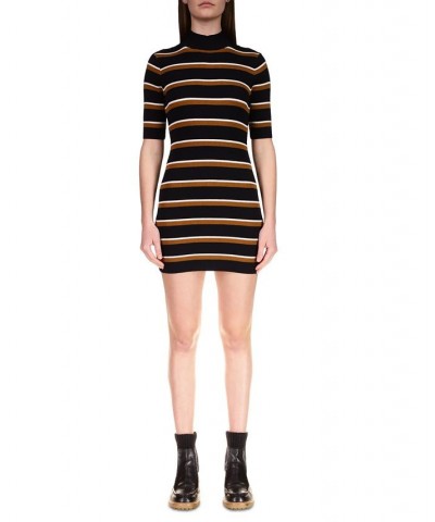 Women's Easy-Rib Mock-Neck Striped Mini Dress Black / Spice Stripe $29.44 Dresses