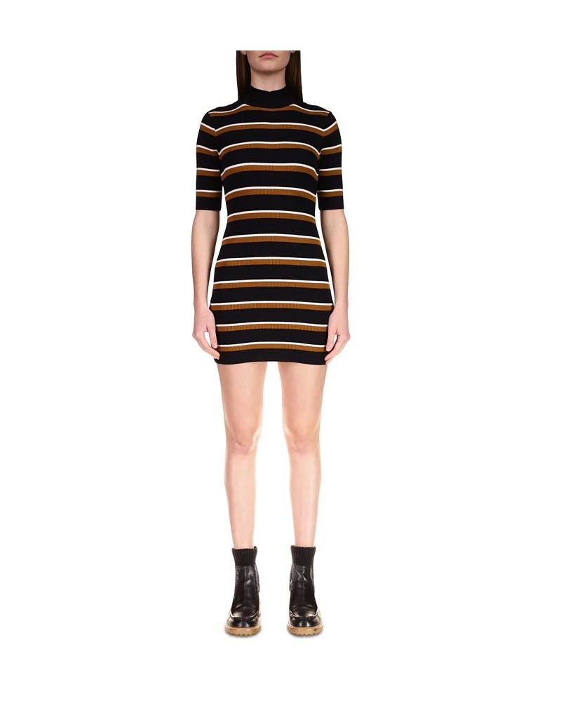 Women's Easy-Rib Mock-Neck Striped Mini Dress Black / Spice Stripe $29.44 Dresses