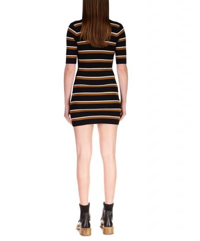 Women's Easy-Rib Mock-Neck Striped Mini Dress Black / Spice Stripe $29.44 Dresses