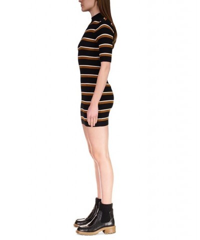 Women's Easy-Rib Mock-Neck Striped Mini Dress Black / Spice Stripe $29.44 Dresses