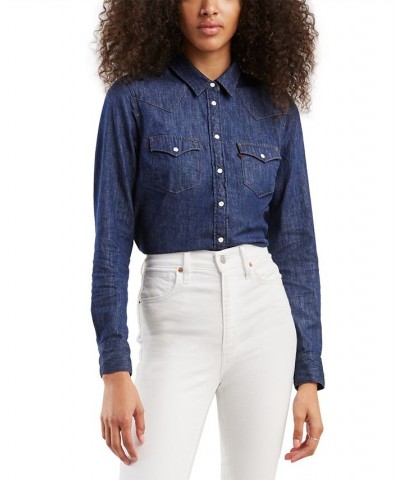 Women's The Ultimate Western Cotton Denim Shirt Blue $33.60 Tops