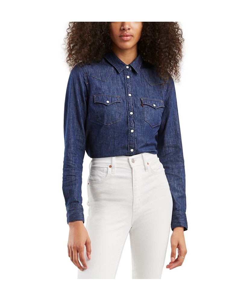 Women's The Ultimate Western Cotton Denim Shirt Blue $33.60 Tops