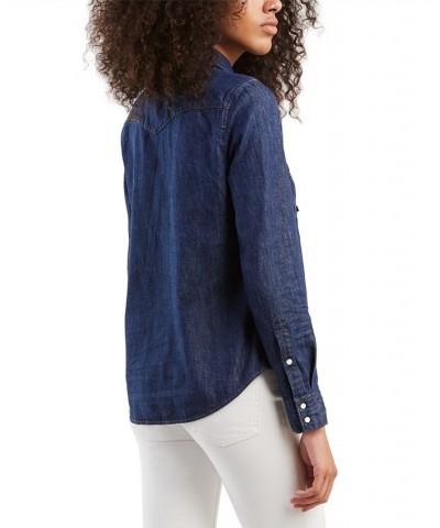 Women's The Ultimate Western Cotton Denim Shirt Blue $33.60 Tops