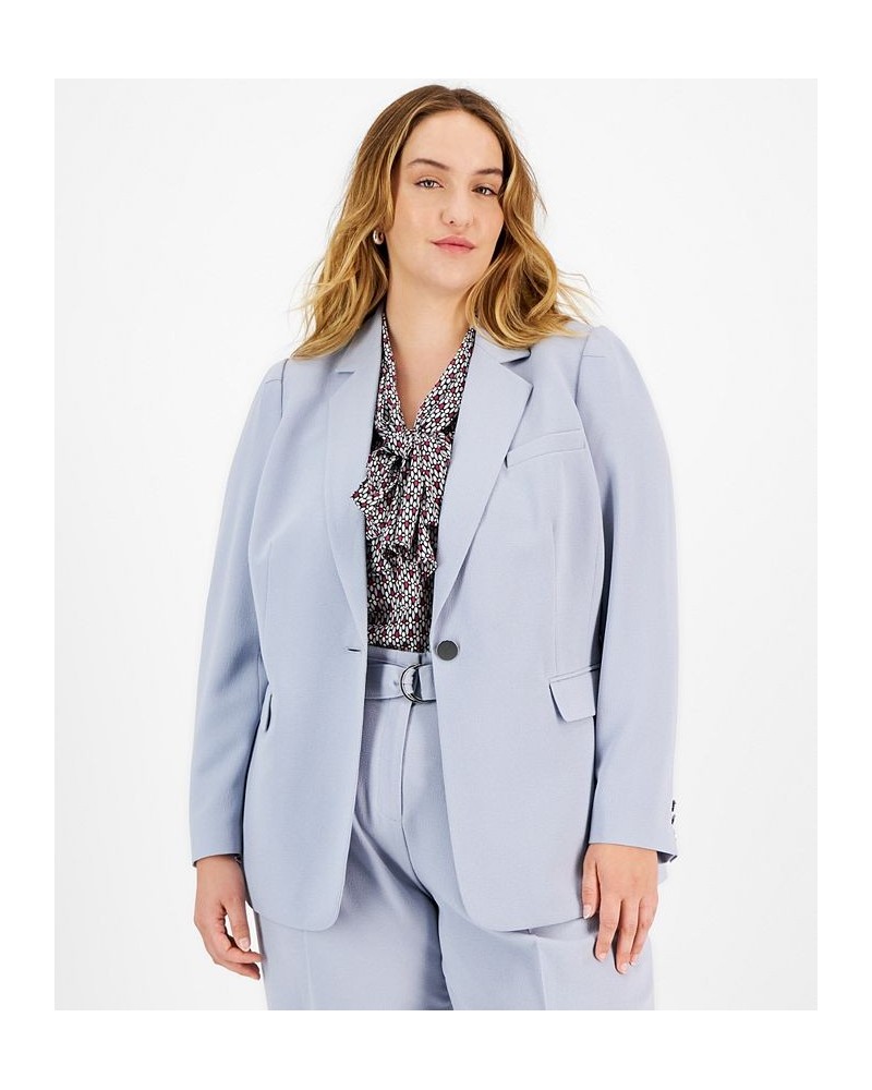 Plus Size Textured Crepe Single-Button Blazer Moonstone $41.95 Jackets