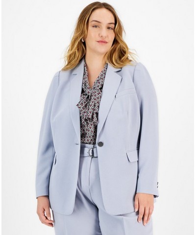 Plus Size Textured Crepe Single-Button Blazer Moonstone $41.95 Jackets