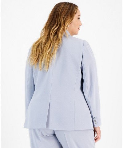 Plus Size Textured Crepe Single-Button Blazer Moonstone $41.95 Jackets