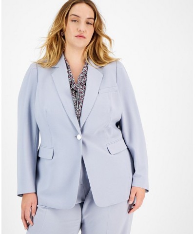 Plus Size Textured Crepe Single-Button Blazer Moonstone $41.95 Jackets