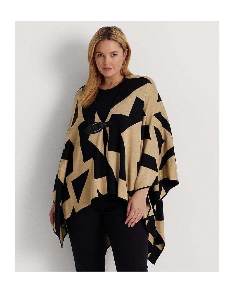 Plus Size V-Neck Geometric Cardigan Sweater Black/tan $49.85 Sweaters