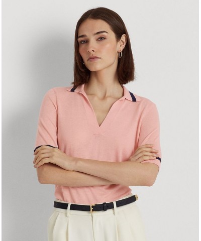 Petite Ribbed Polo Top Pink $64.80 Sweaters