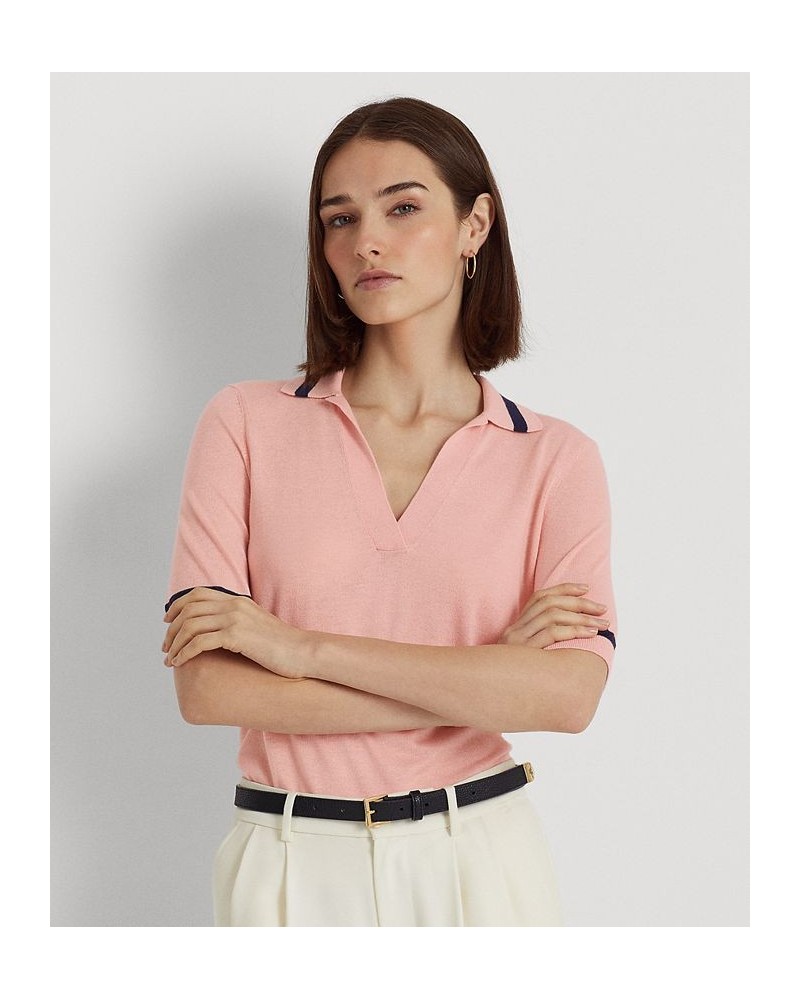 Petite Ribbed Polo Top Pink $64.80 Sweaters