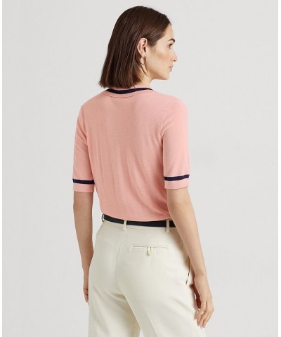 Petite Ribbed Polo Top Pink $64.80 Sweaters