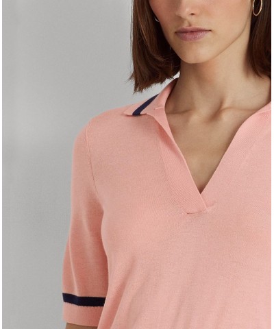 Petite Ribbed Polo Top Pink $64.80 Sweaters