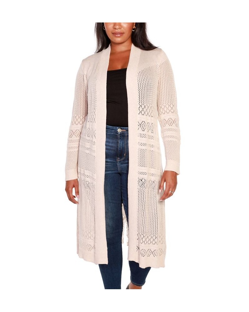 Plus Size Pointelle-Stitch Duster Cardigan Tan/Beige $18.00 Sweaters