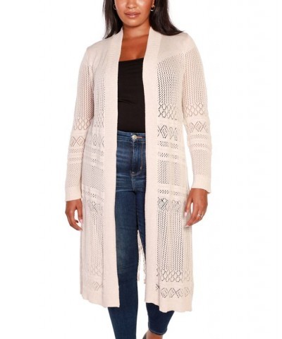 Plus Size Pointelle-Stitch Duster Cardigan Tan/Beige $18.00 Sweaters