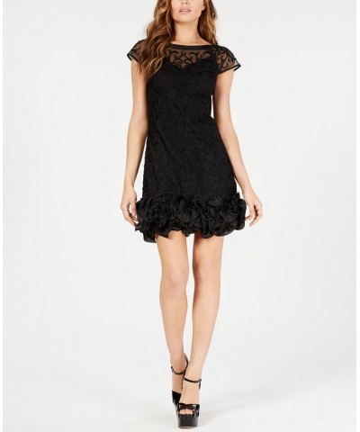 Floral-Lace Ruffled-Hem Sheath Black $91.08 Dresses