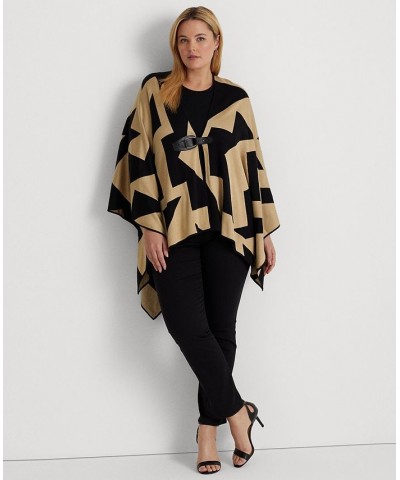 Plus Size V-Neck Geometric Cardigan Sweater Black/tan $49.85 Sweaters